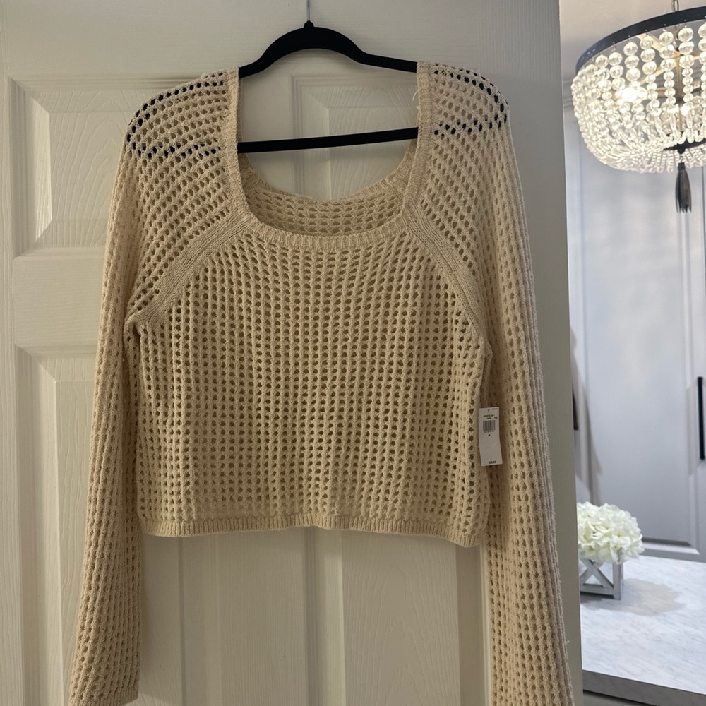 NWT Old Navy Beige Open-Knit Crochet Sweater